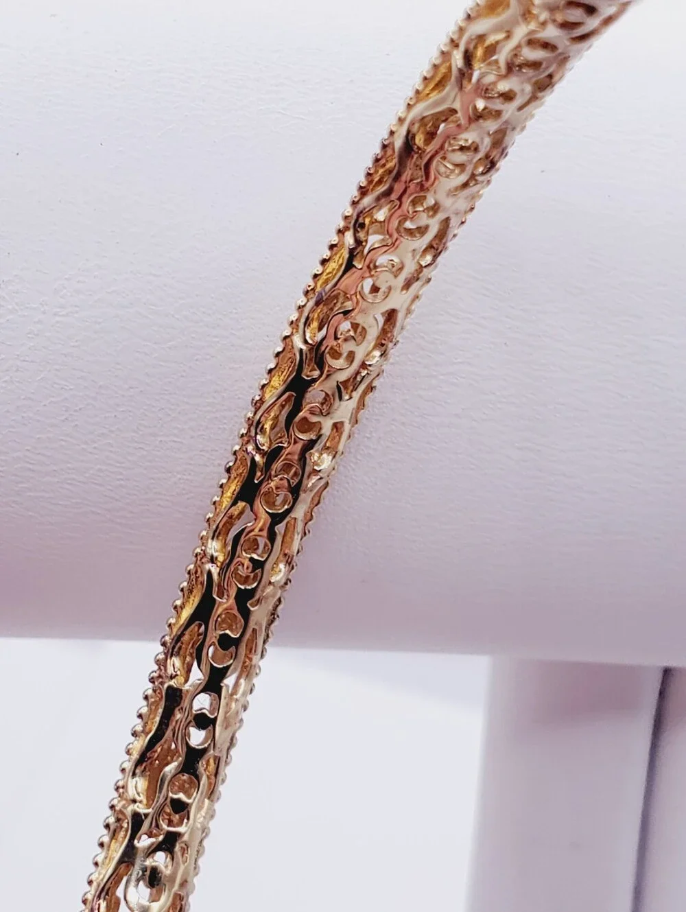 18k Yellow Gold - 925 Sterling Silver Flower Design Bangle Bracelet
